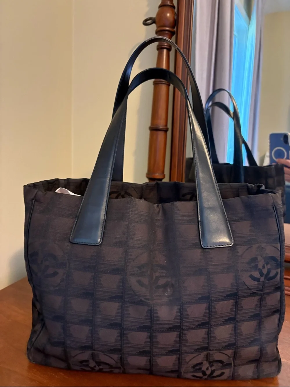 Chanel Travel Line Tote SM with Jacquard logo pattern In charcoalblack